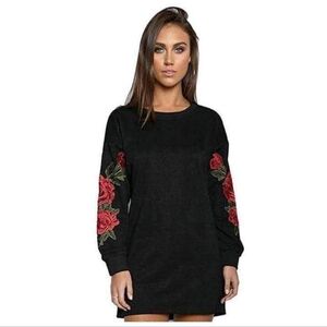 Black Floral Embroidered Mini Dress